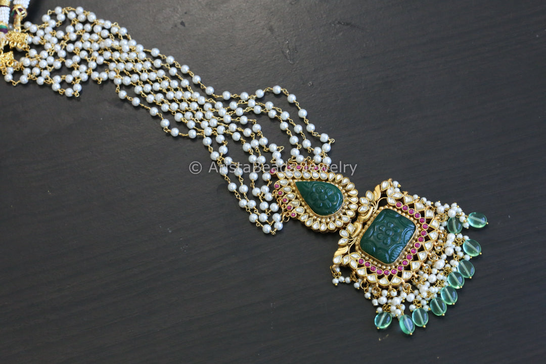 Jadau Kundan Carved Stone Necklace