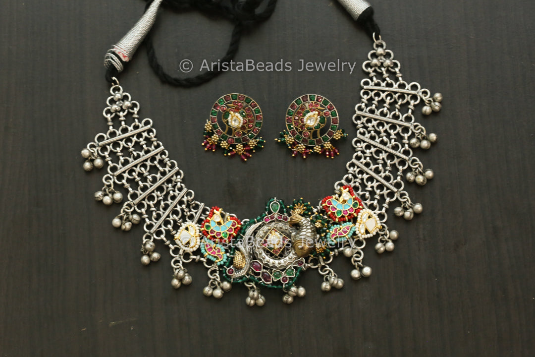 Designer Silver Look Alike Fusion Necklace Set - Color 2