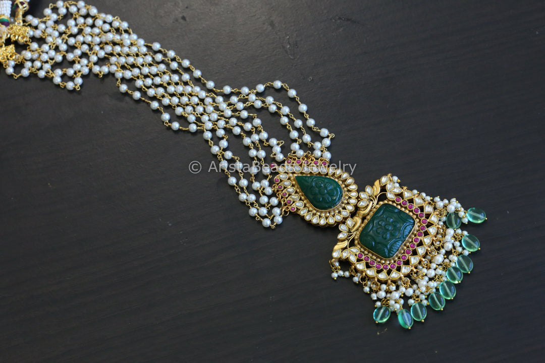 Jadau Kundan Carved Stone Necklace