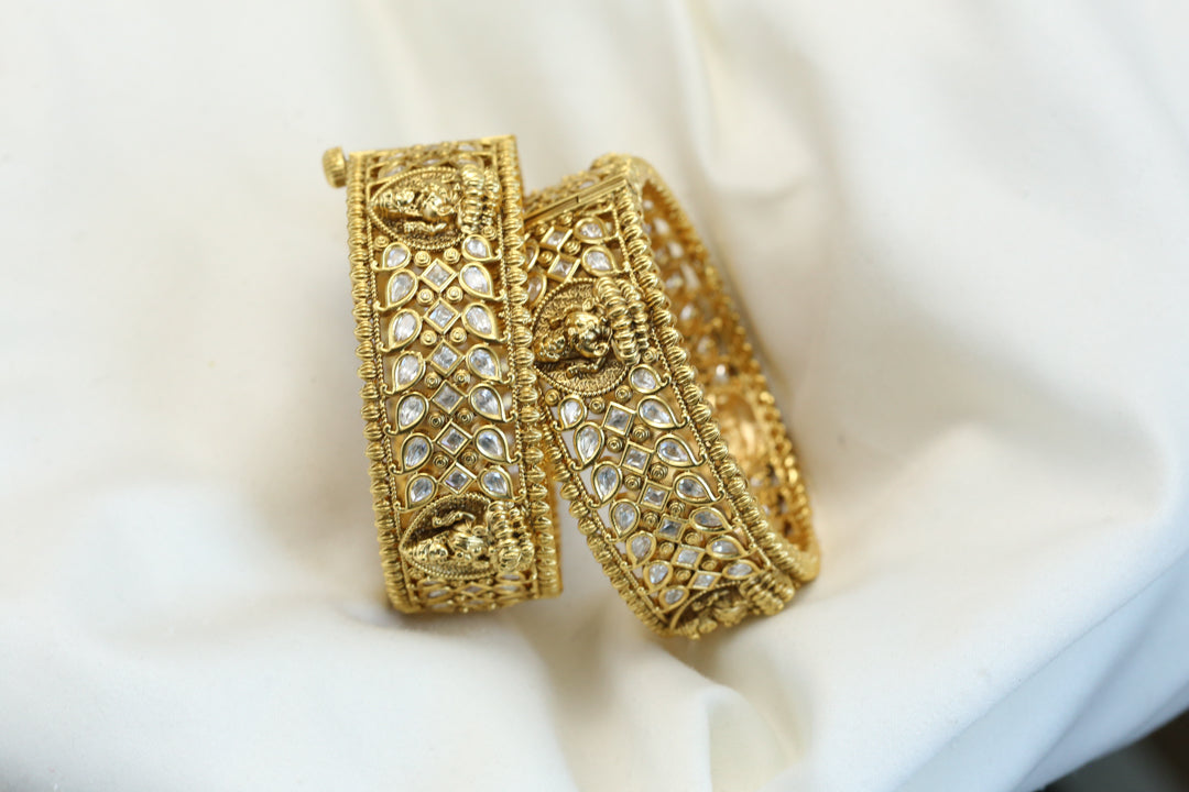 Gold Lakshmi Polki Kundan Bangles - Clear