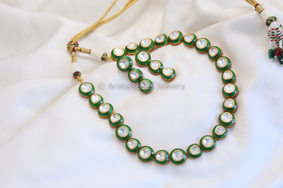 Contemporary Enamel & Polki Necklace - Green