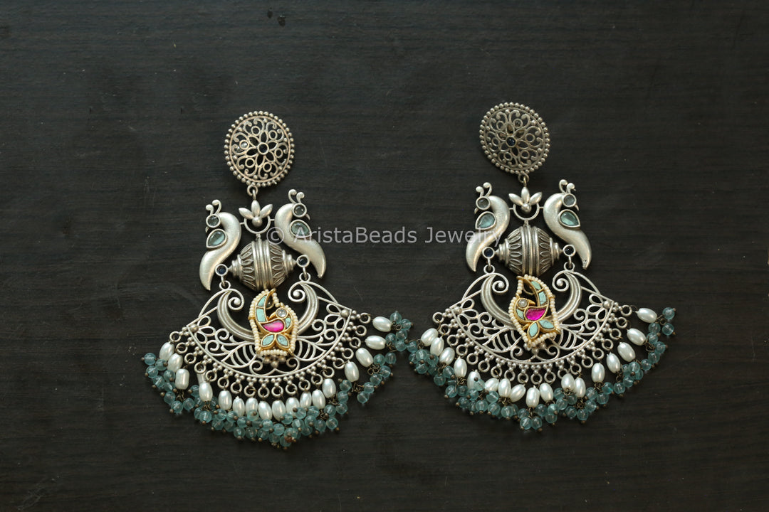 Large Teal Kundan Fusion Earrings