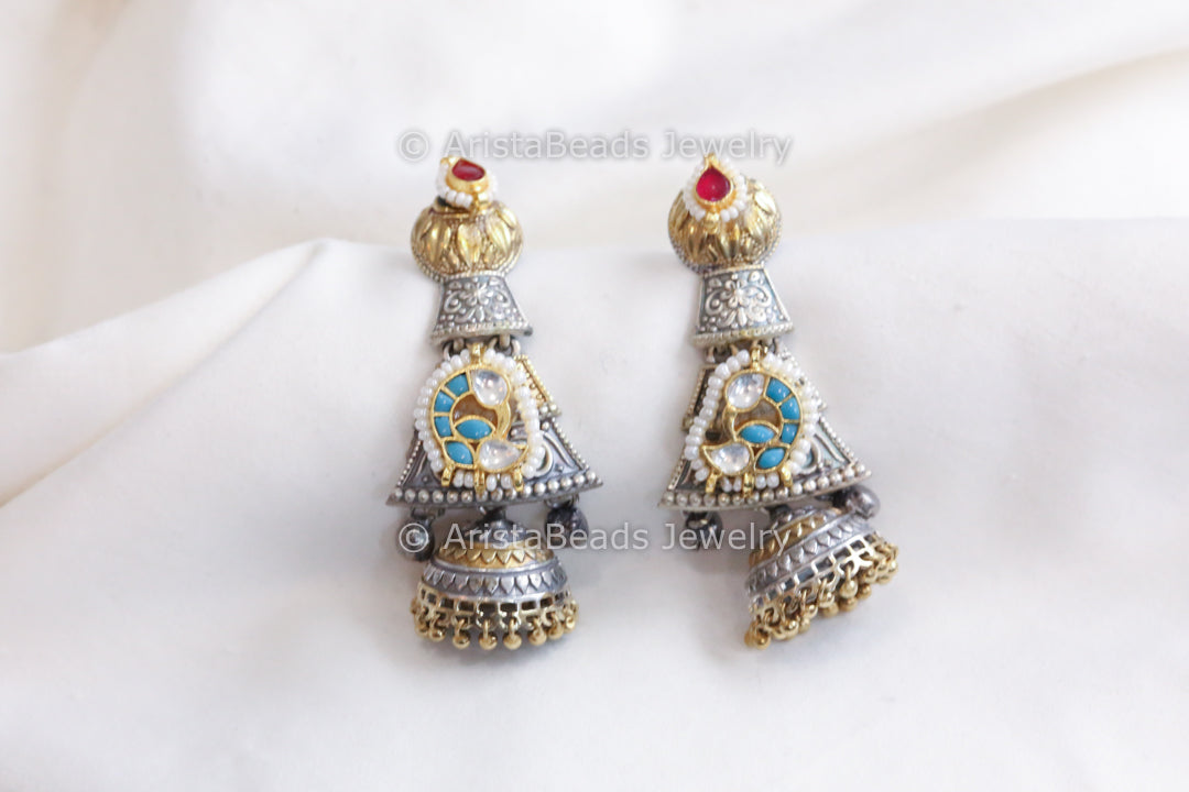 4 Tier Jhumka - Turquoise
