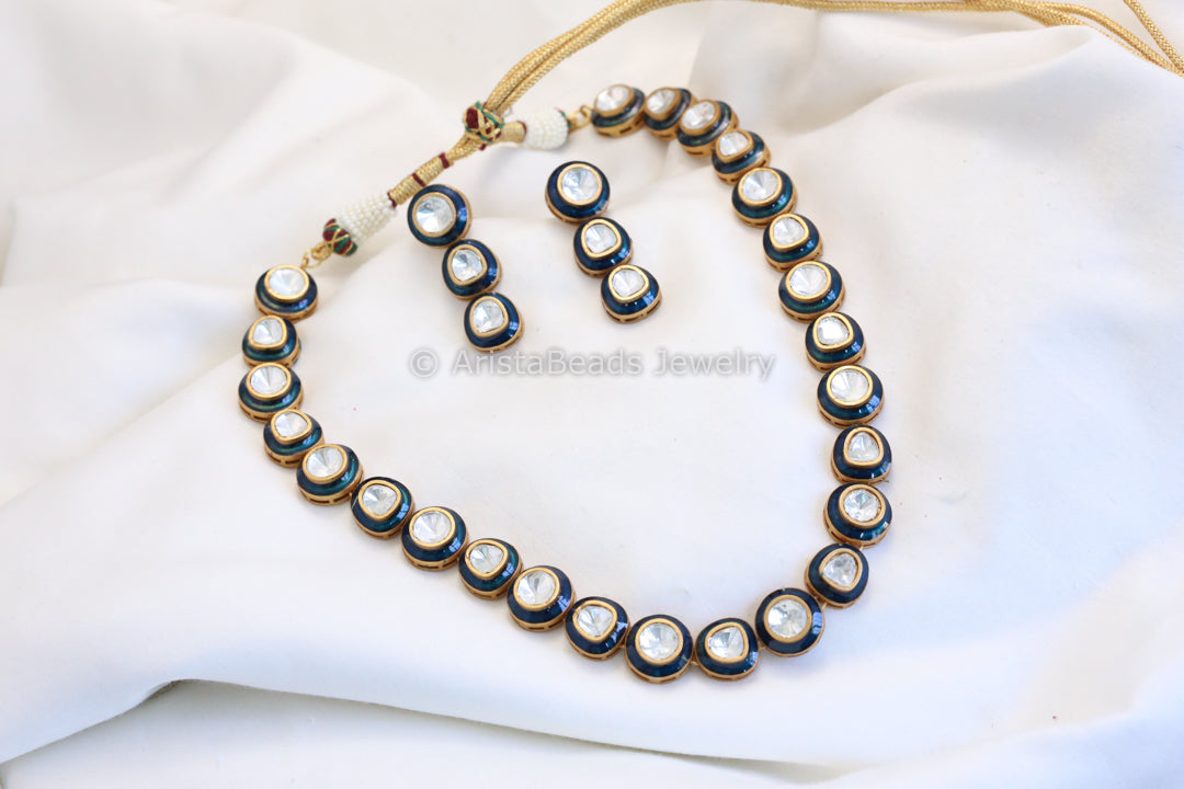 Contemporary Enamel & Polki Necklace - Blue