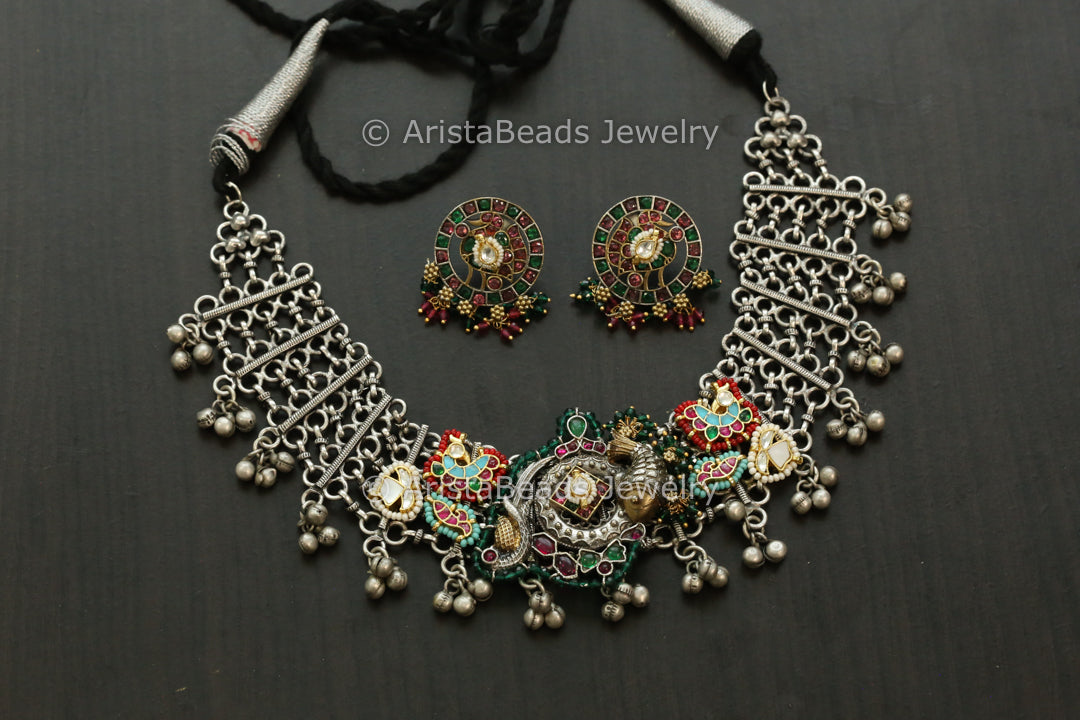 Designer Silver Look Alike Fusion Necklace Set - Color 2