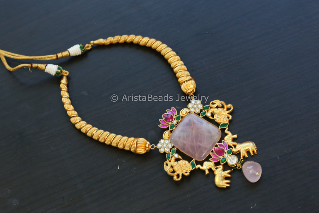 Rose Quartz Jadau Hasli Necklace