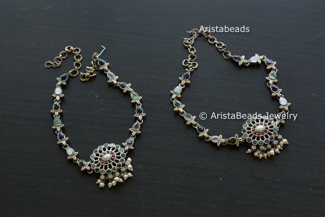 Oxidized Stone Payal/ Anklet - Multi color