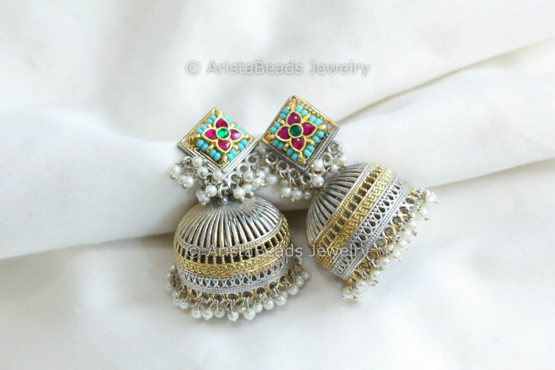 Ruby Turquoise Fusion Kundan Jhumka