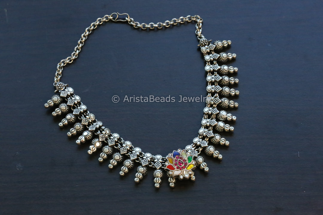 Navratan Fusion Silver Look Necklace