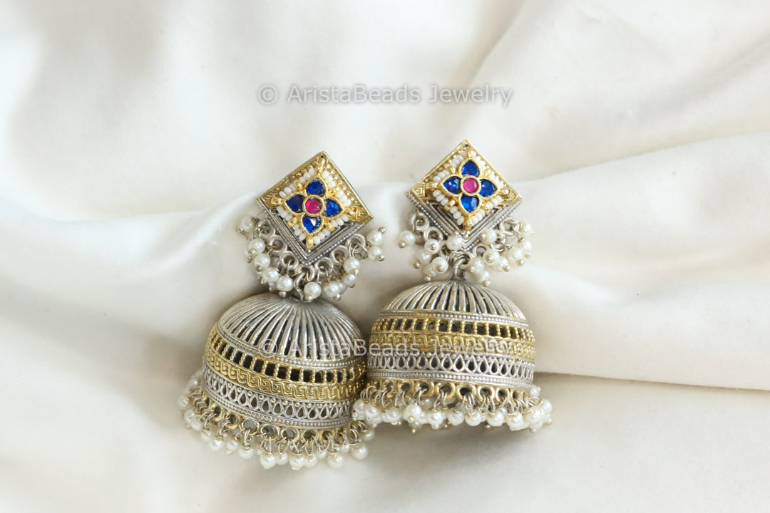 Blue Ruby Fusion Kundan Jhumka
