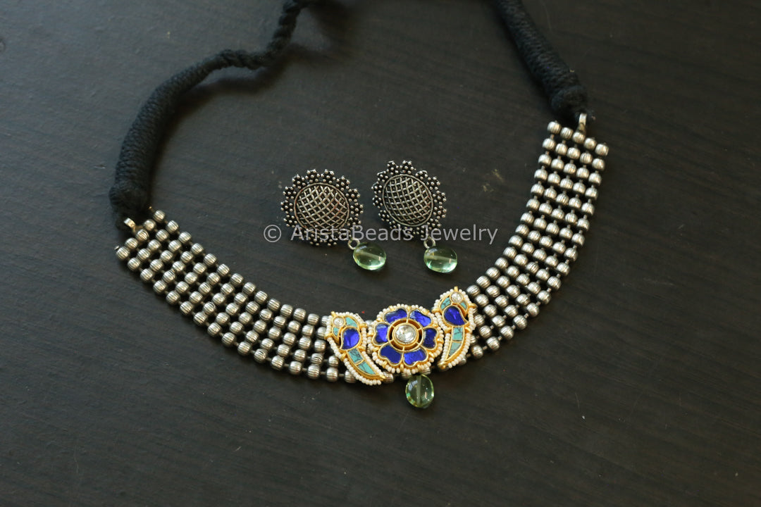 Silver Look Alike Fusion Kundan Choker Set