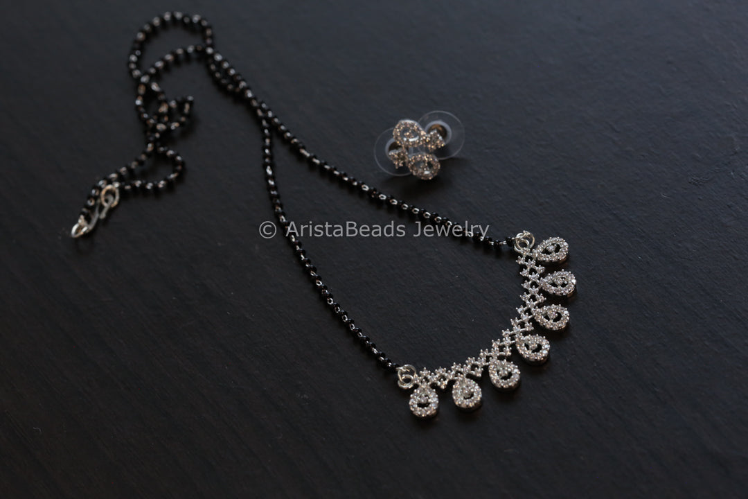 Black Bead Silver Necklace - Stye 11