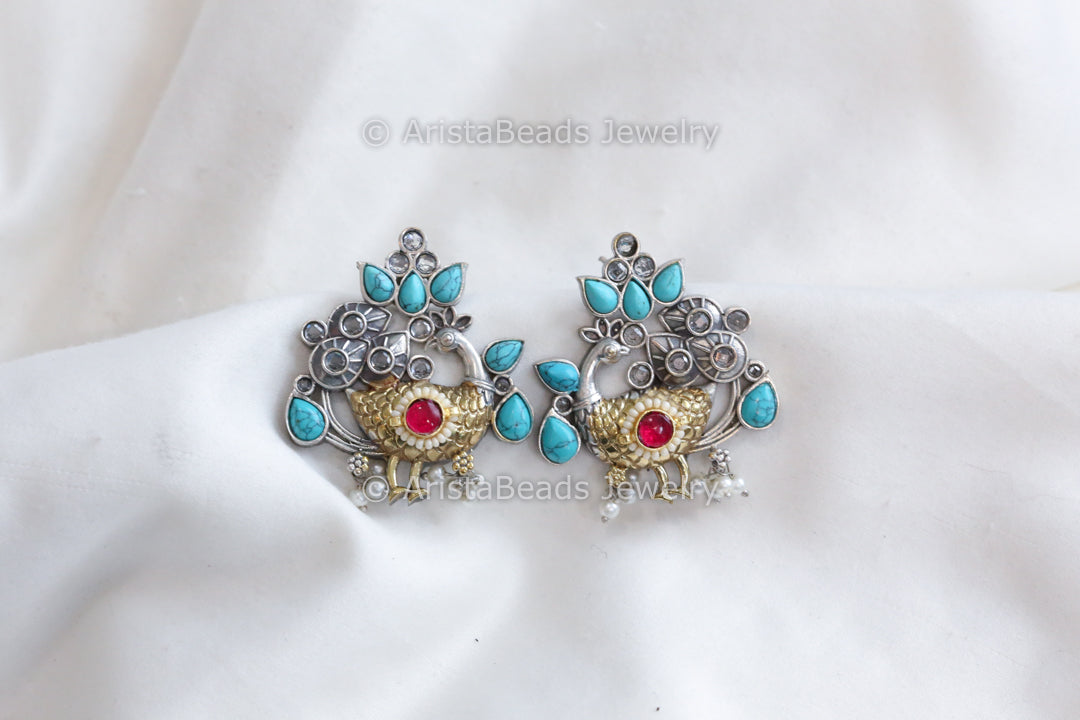 Mayura Kundan Fusion Stud - Turquoise