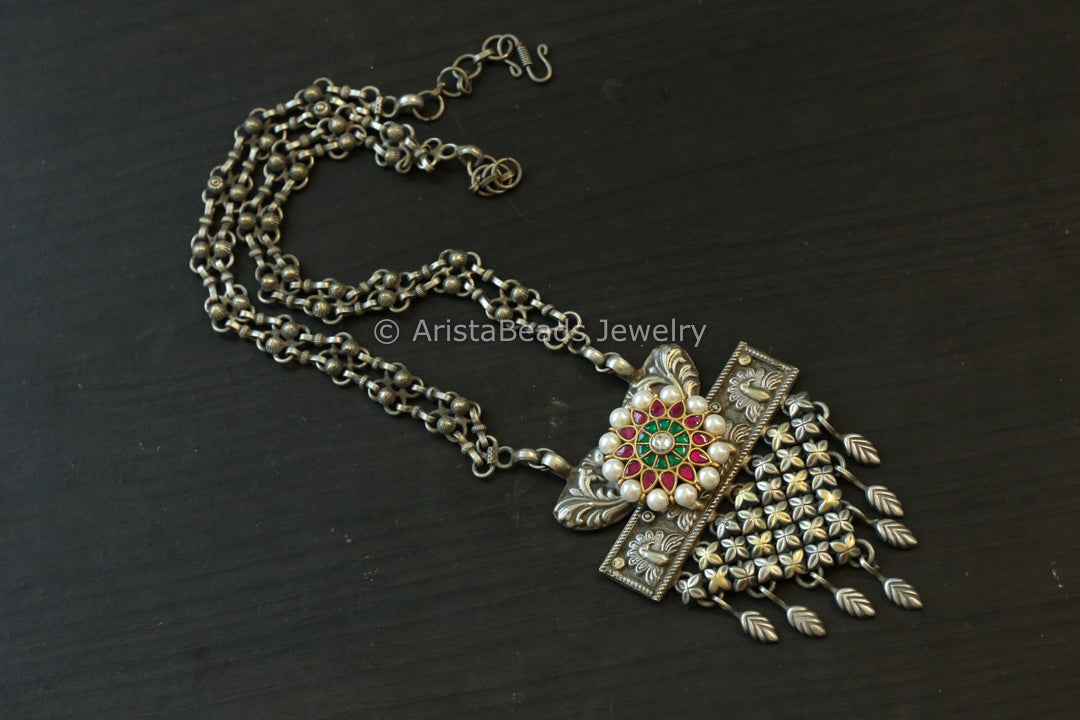 Silver Look Kundan Fusion Necklace - Style 5