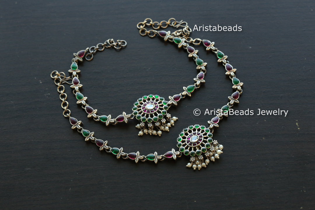 Oxidized Stone Payal/ Anklet -Ruby Green