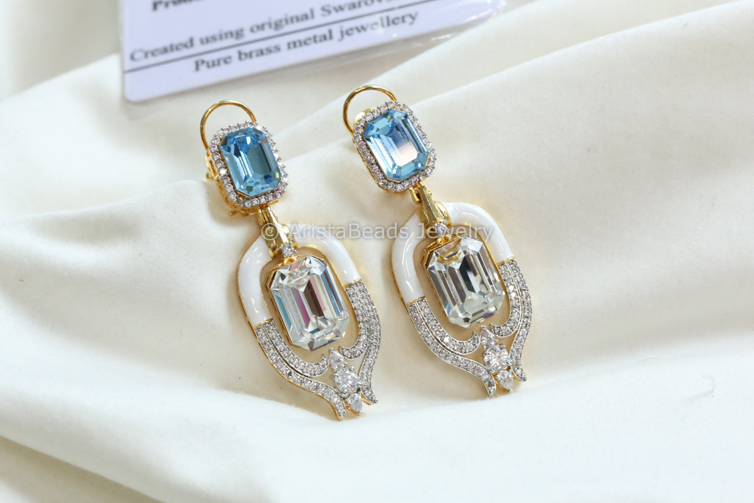 Designer Enamel Austrian Swarovski Crystal Earrings - Clear