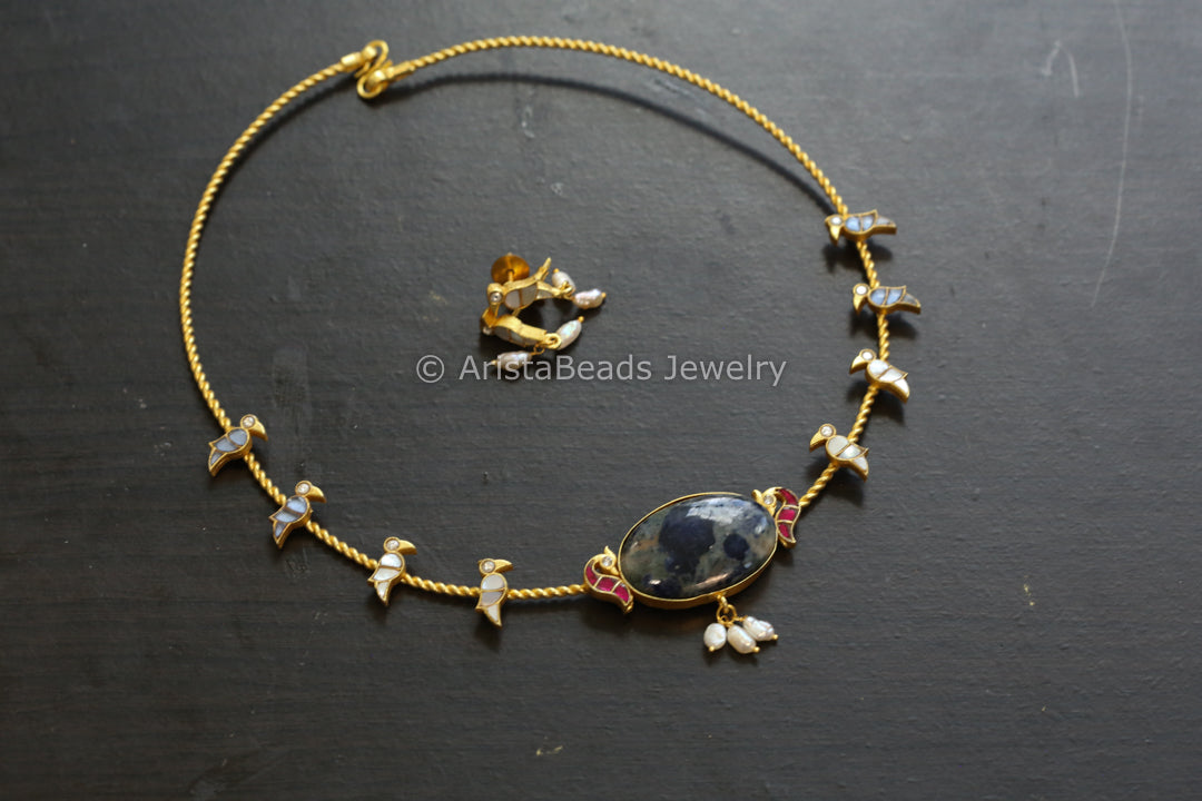 Dainty Lapis & MOP Jadau Hasli Necklace