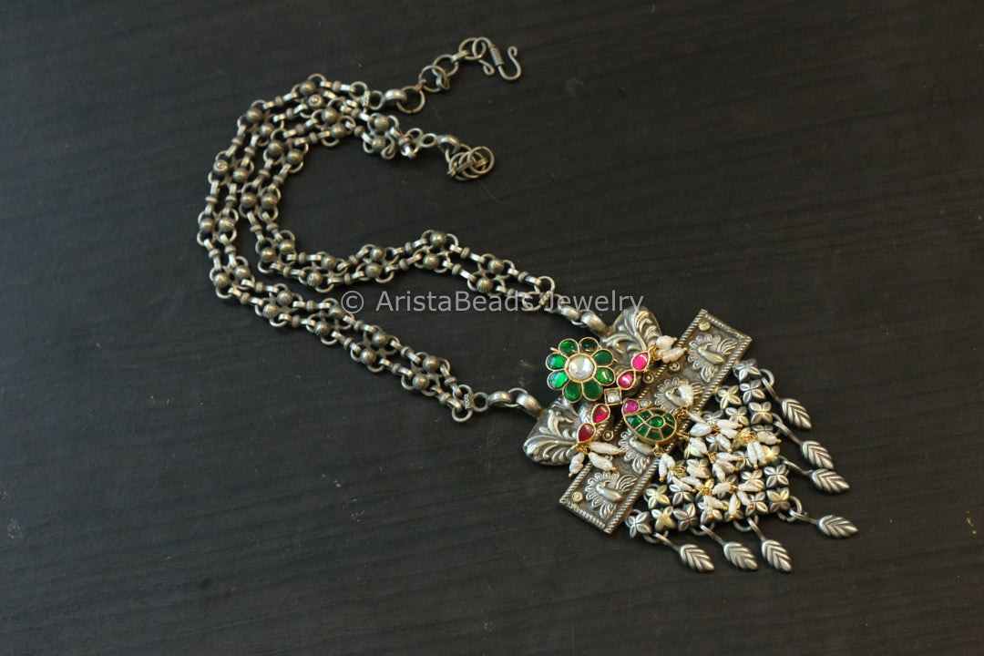 Silver Look Kundan Fusion Necklace - Style 3