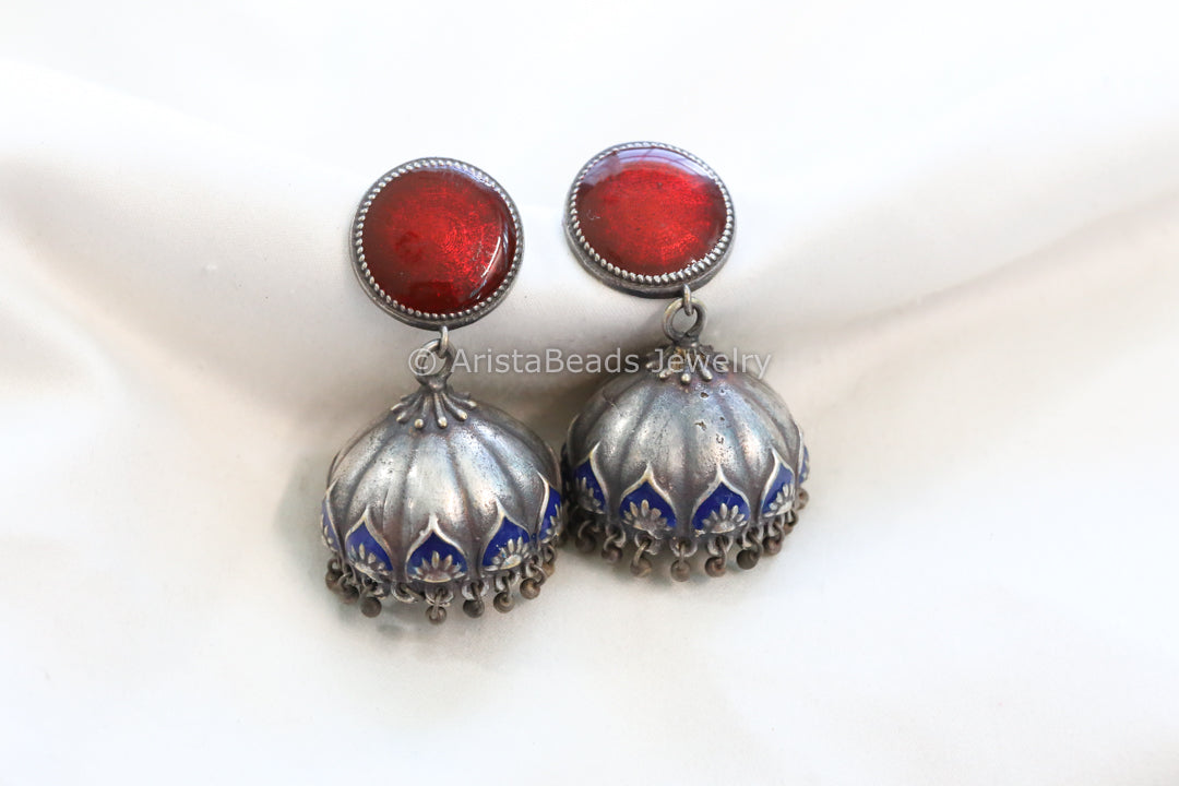 Enamel Jhumka - Red Blue