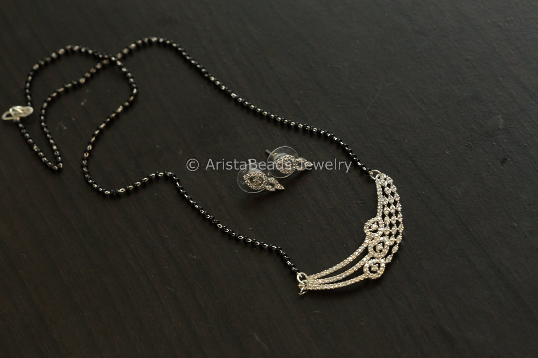 Black Bead Silver Necklace - Stye 8