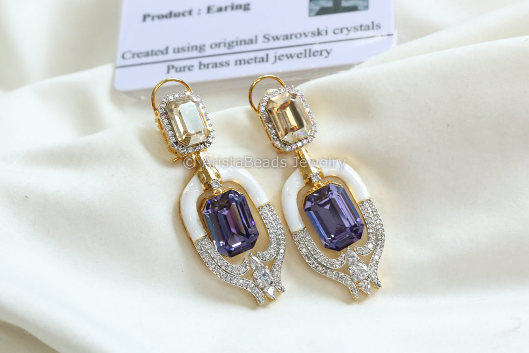 Designer Enamel Austrian Swarovski Crystal Earrings - Purple