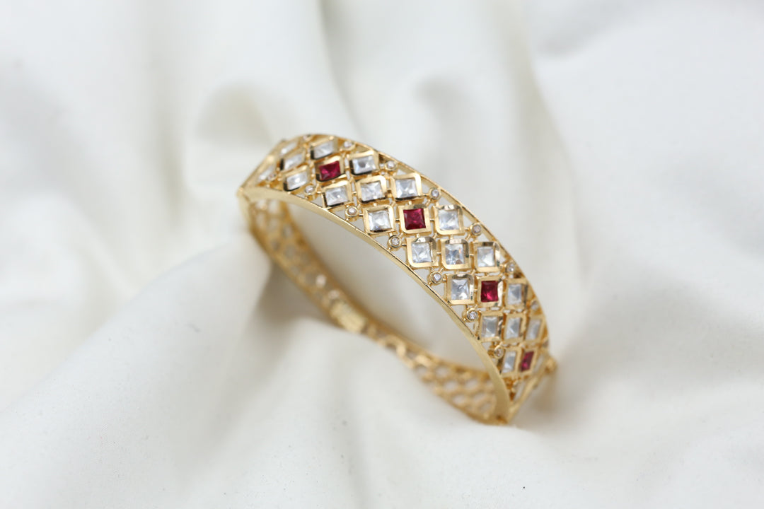 Premium Polki Bracelet - Clear Ruby (Openable)