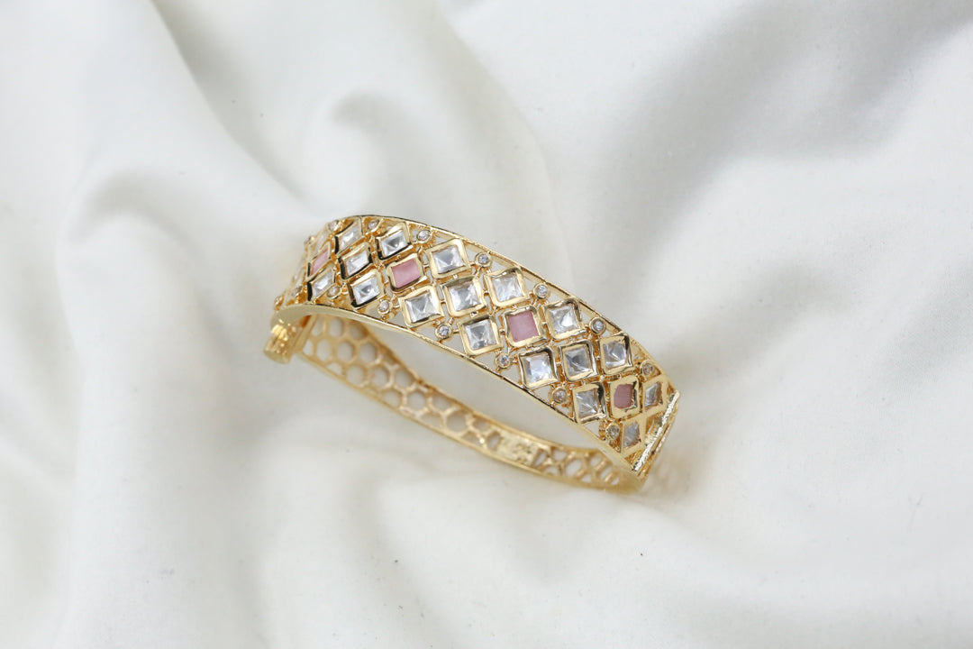Premium Polki Bracelet - Clear Pink(Openable)