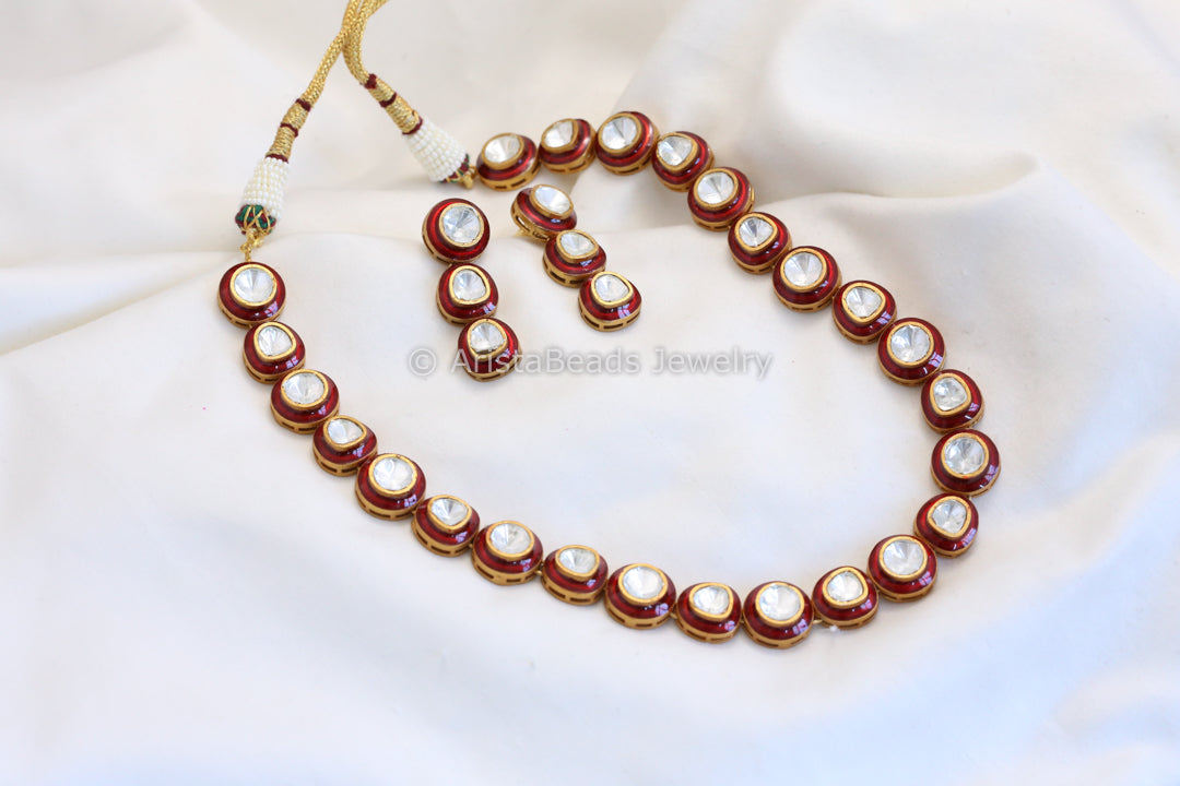 Contemporary Enamel & Polki Necklace - Red