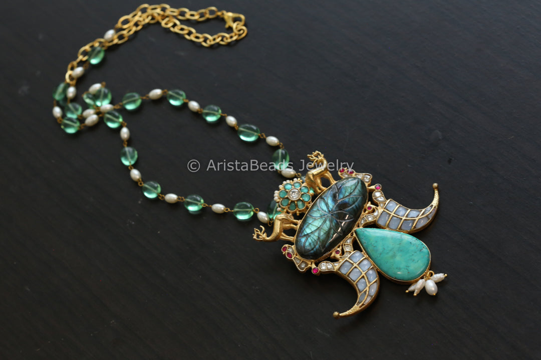 Labradorite & Chrysoprase Kundan Fusion Necklace