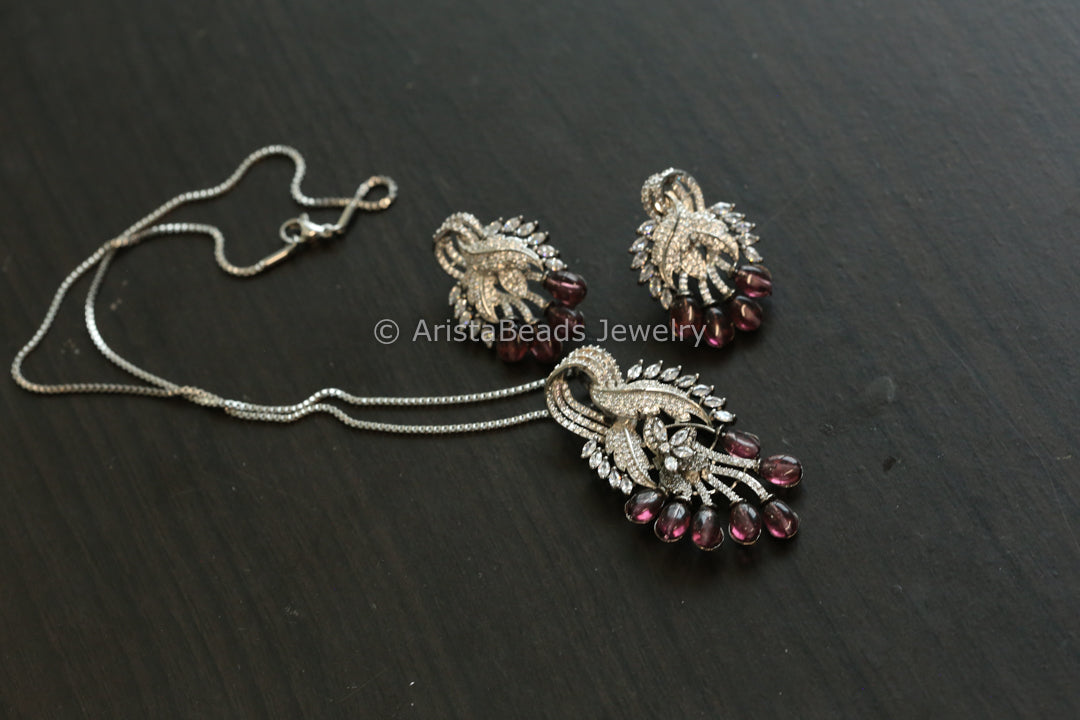 Micro CZ Victorian Pendant Set - Wine