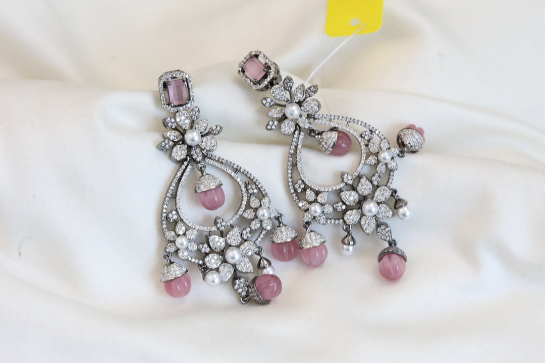 Micro CZ Victorian Chandbaali - Pink