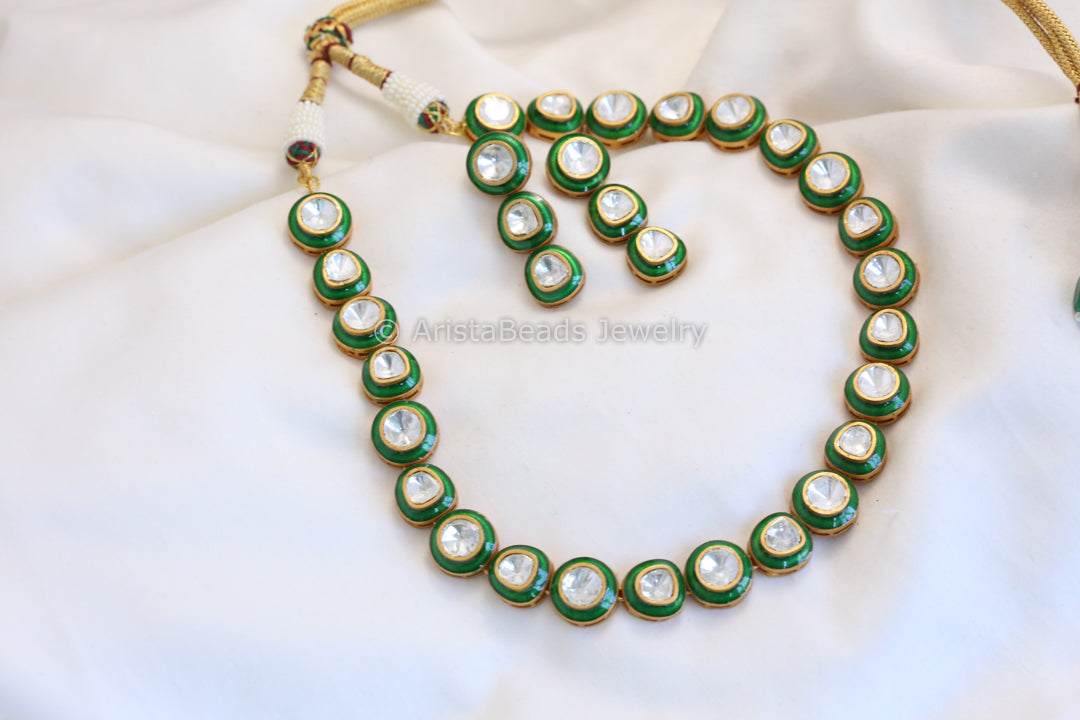 Contemporary Enamel & Polki Necklace - Green