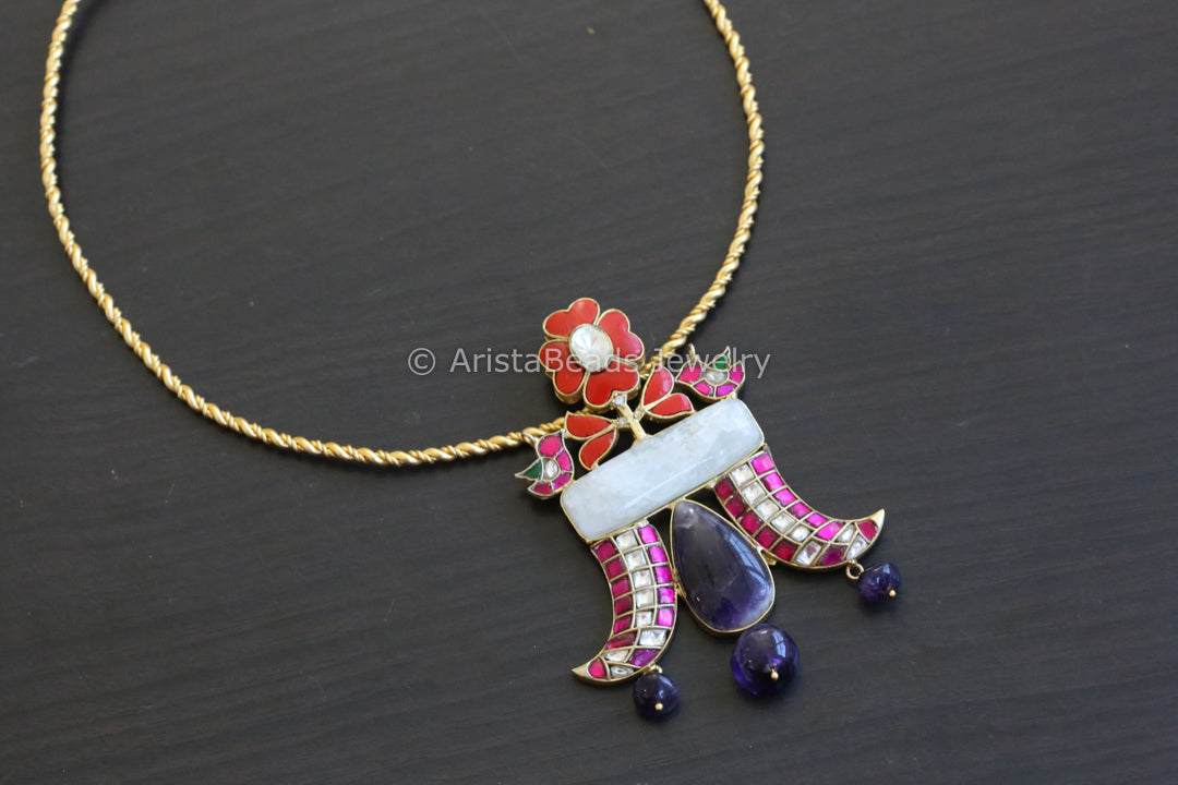 Fusion Coral & Amethyst Pendant ( Removable Hasli )
