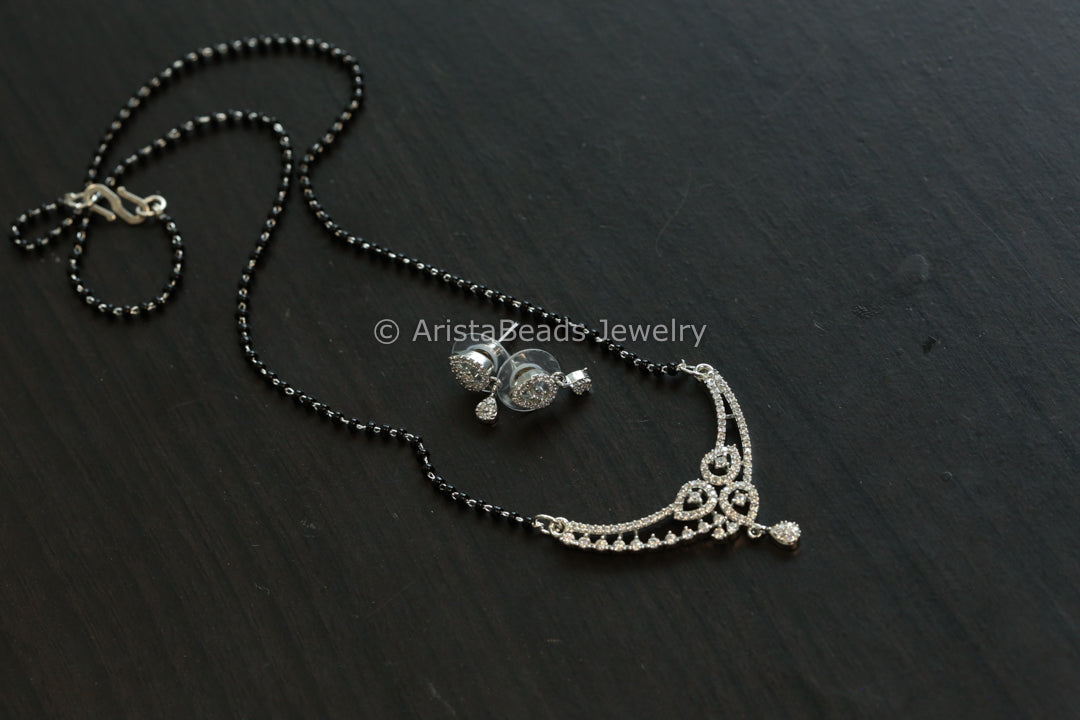 Black Bead Silver Necklace - Stye 9