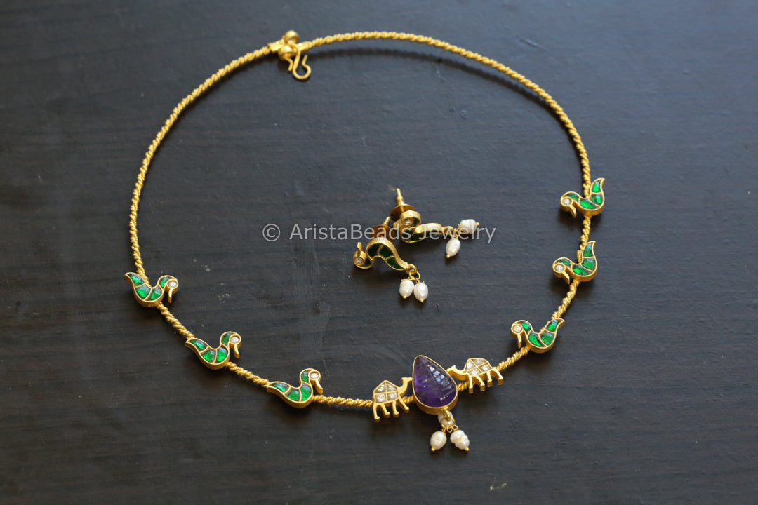 Dainty Amethyst & Multi Kundan Jadau Hasli