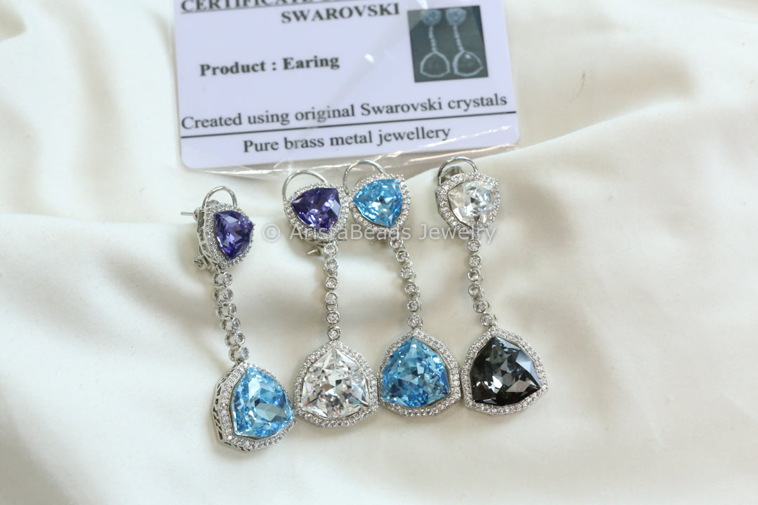 Designer Long Austrian Swarovski Crystal Earrings