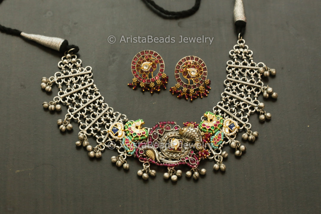 Designer Silver Look Alike Fusion Necklace Set - Color 1