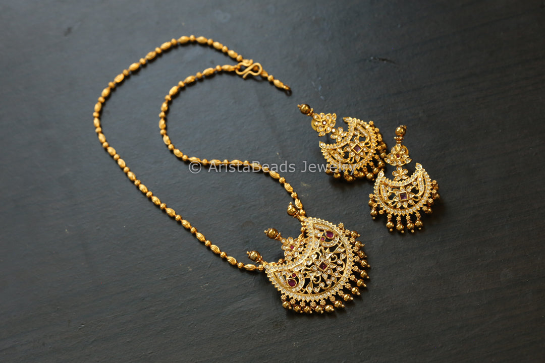 Ruby CZ & Polki Pendant Set