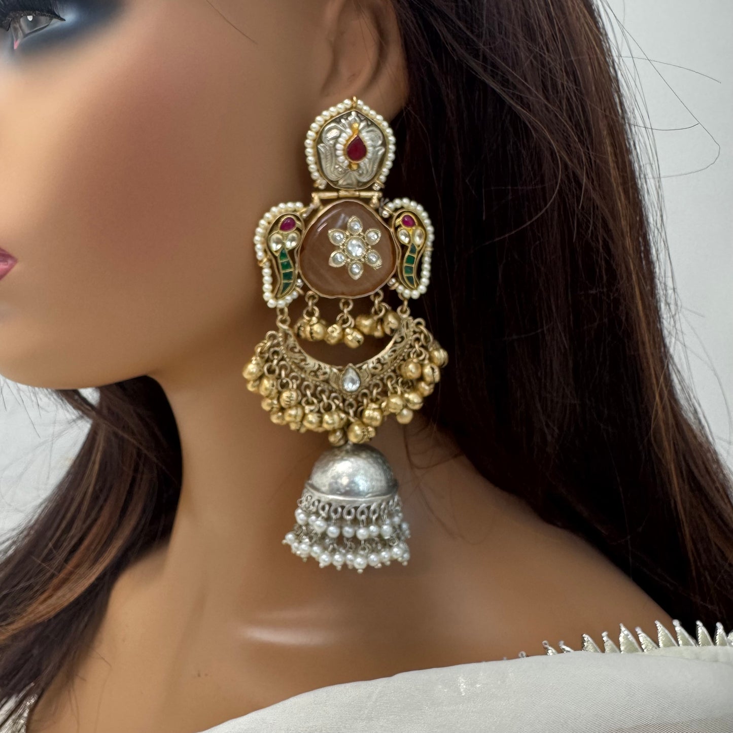 Fusion Kundan Dual Tone Jhumka - Orange (101-22)