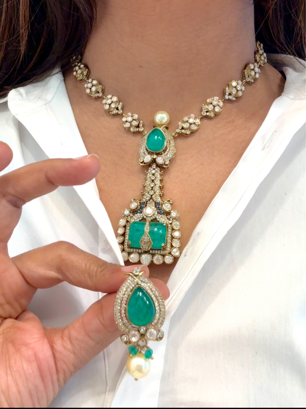 Anaya Victorian Moissanite & Pota Doublet Set - Emerald Green