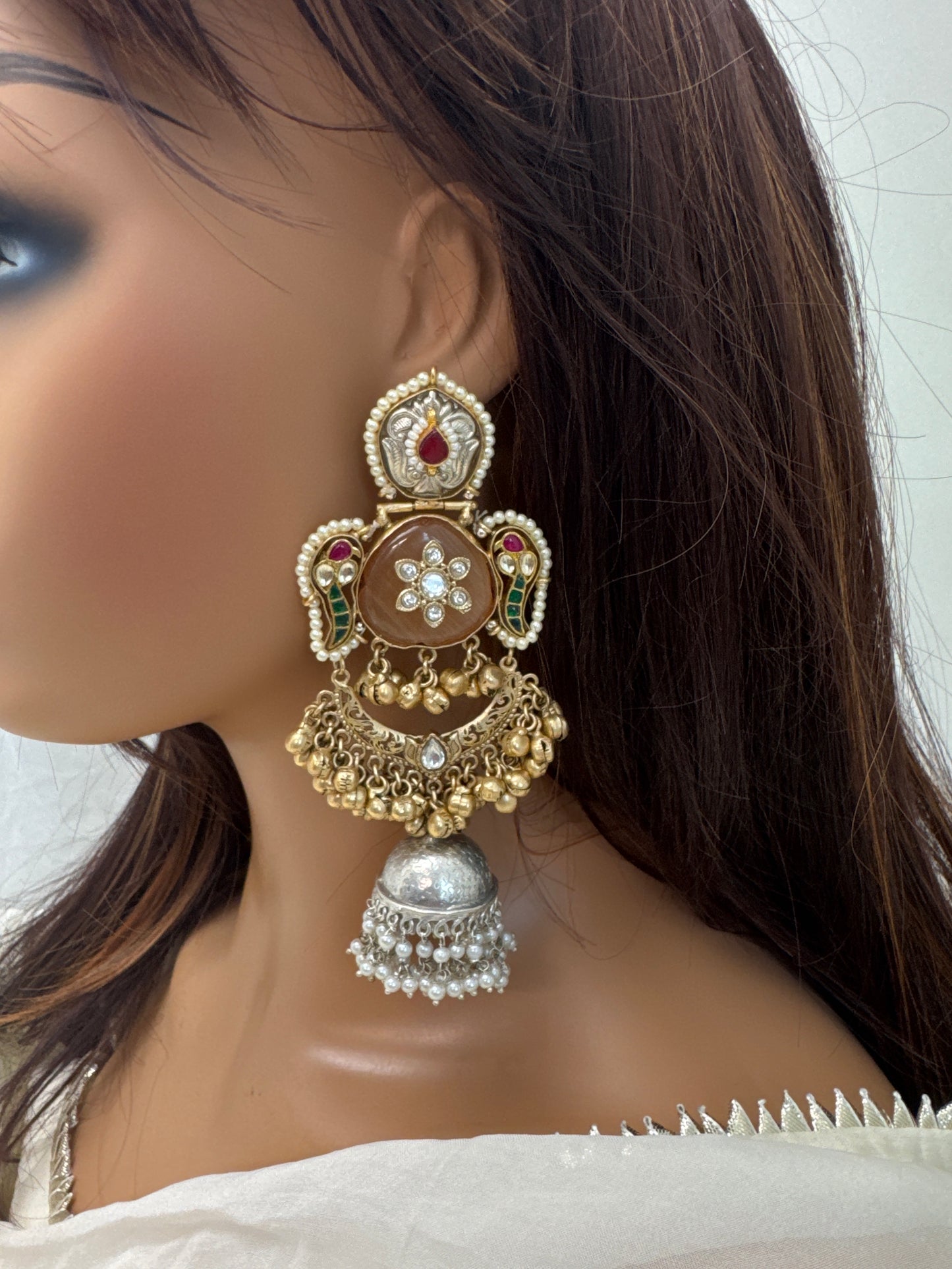 Fusion Kundan Dual Tone Jhumka - Orange (101-22)