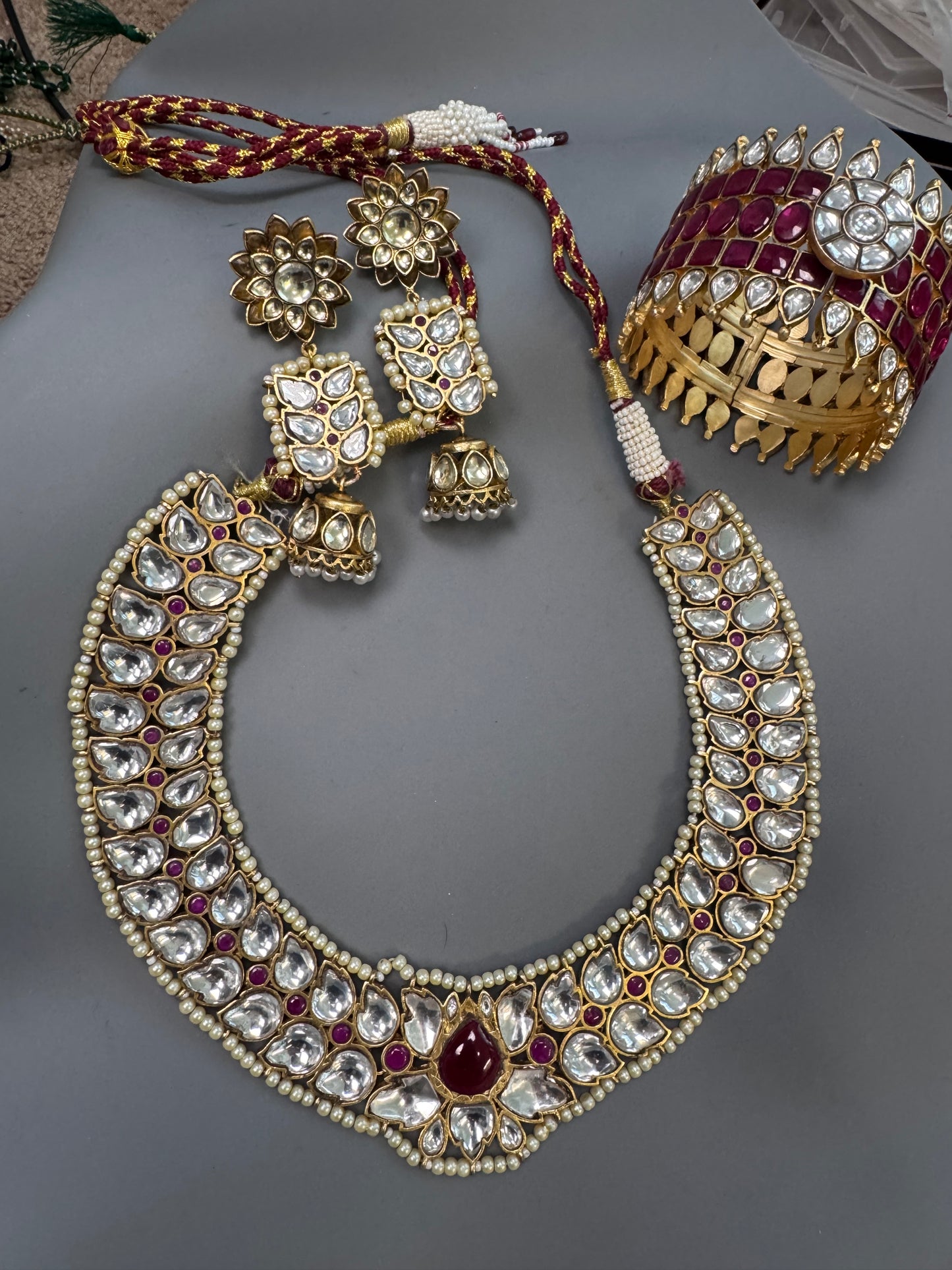 Mohini Ruby Pota & Jadau Kundan Set (Necklace & Jhumka)