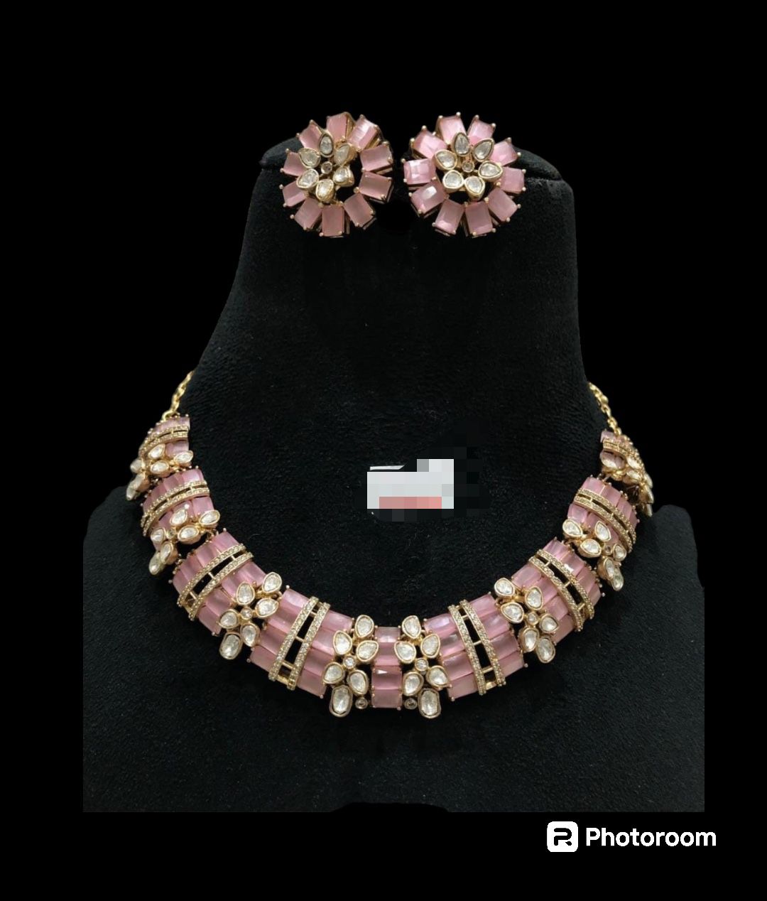 Blush Pink Monalisa Pota & Moissanite Polki Set (102-26)