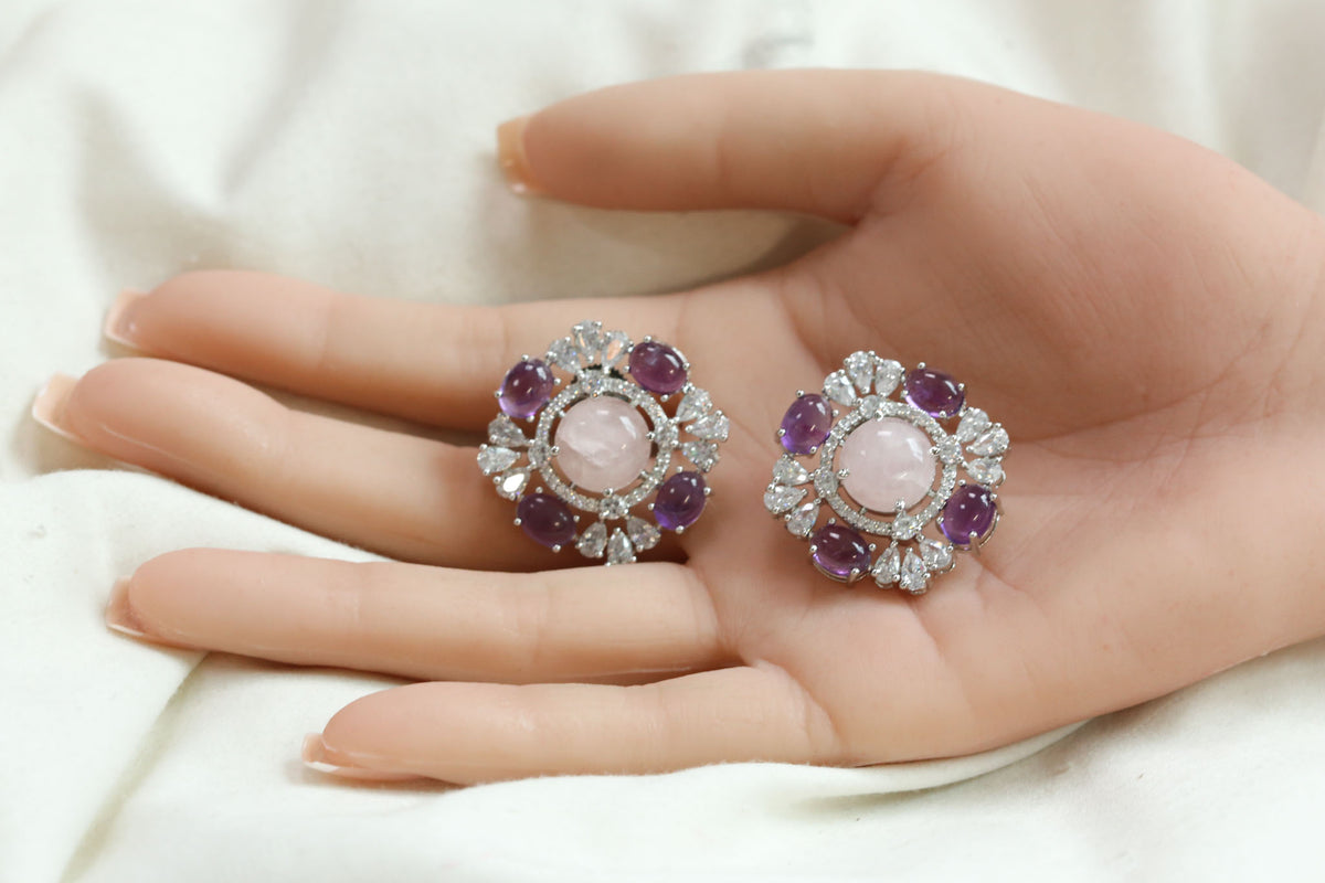 Shruti Semiprecious Studs - Rose Quartz & Amethyst
