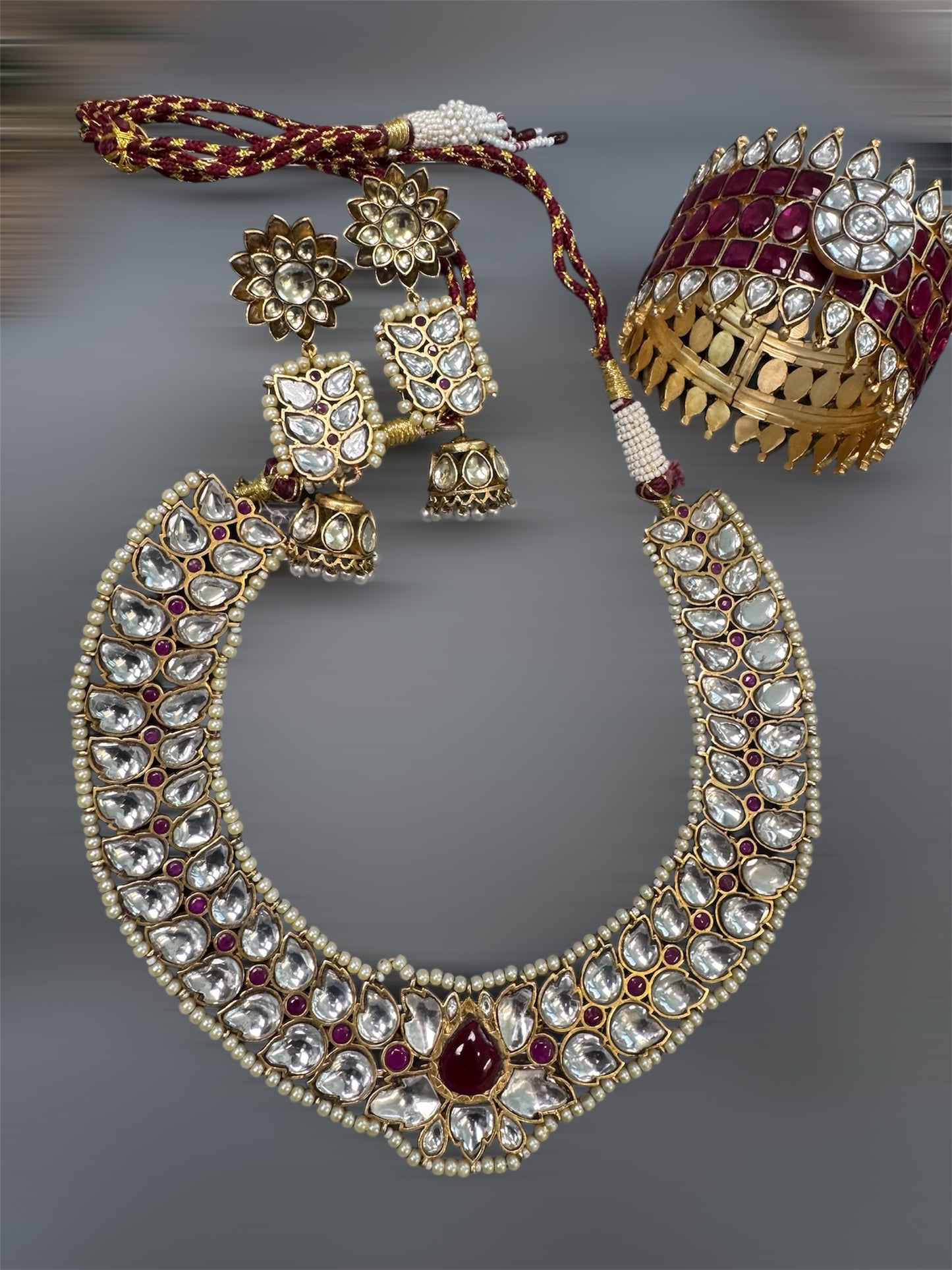 Mohini Ruby Pota & Jadau Kundan Set (Necklace & Jhumka)