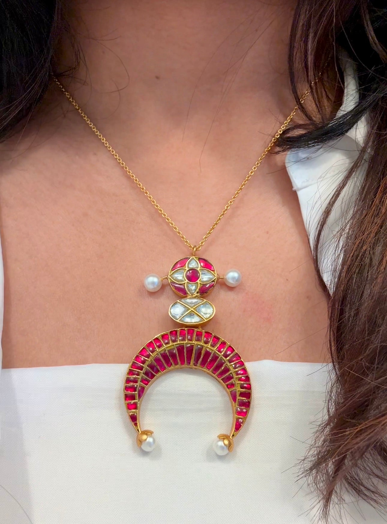 Chandini Fusion Jadau Necklace Set (103-89) - Ruby Red