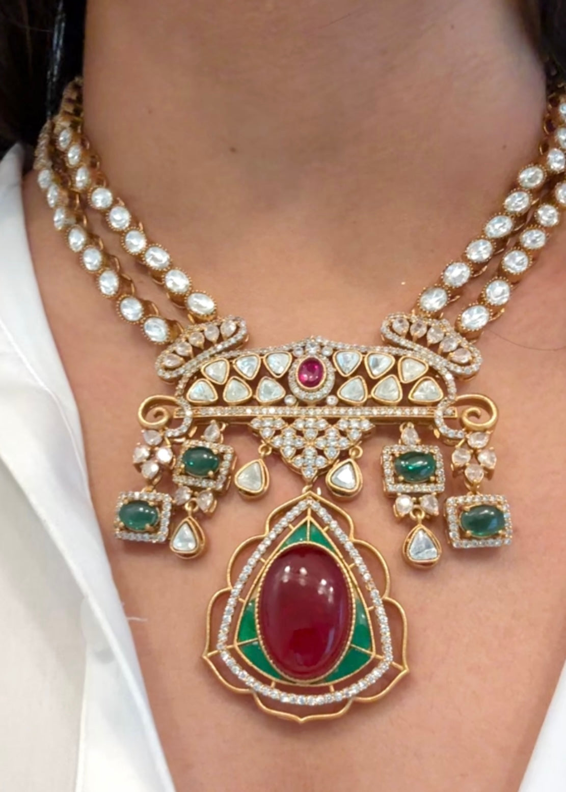 Victorian Moissanite Look Polki & Pota Doublet Set - Multi
