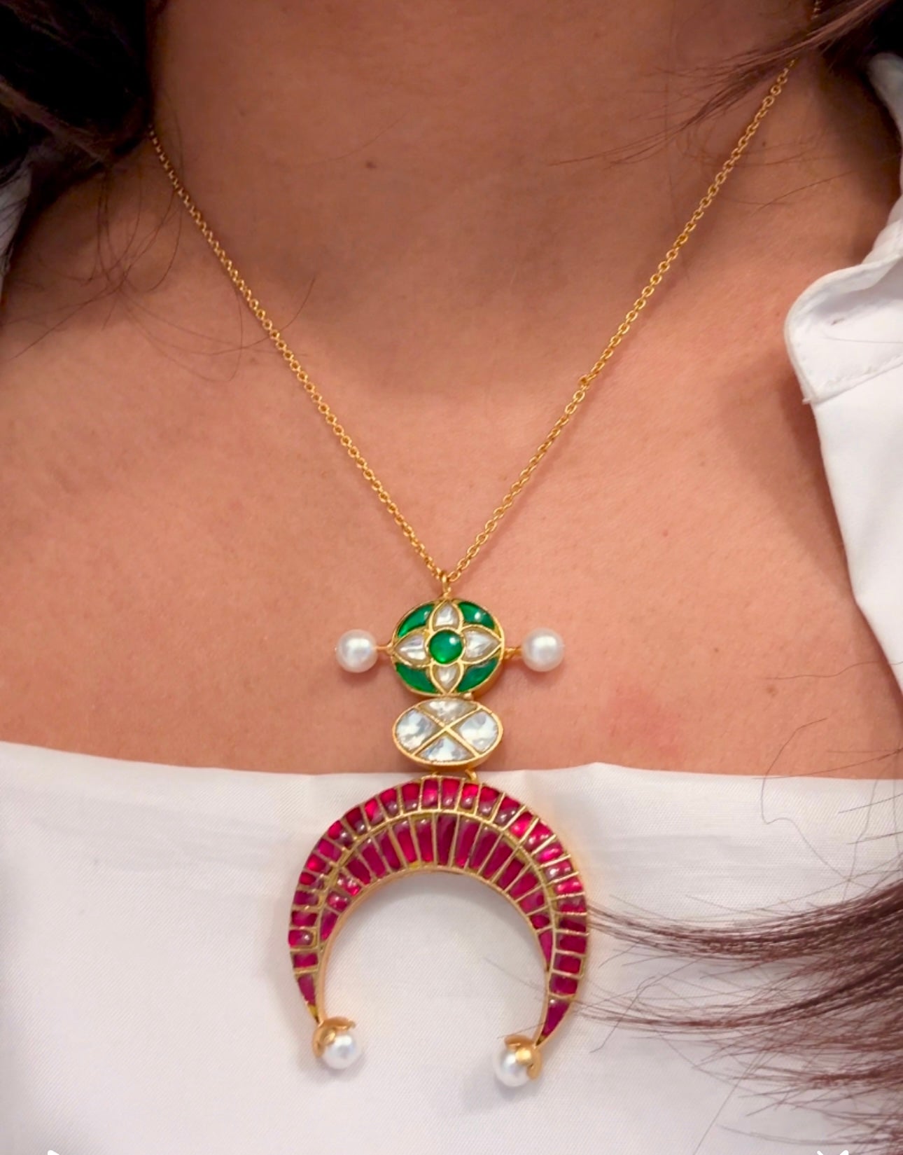 Chandini Fusion Jadau Necklace Set (103-88) - Ruby Green