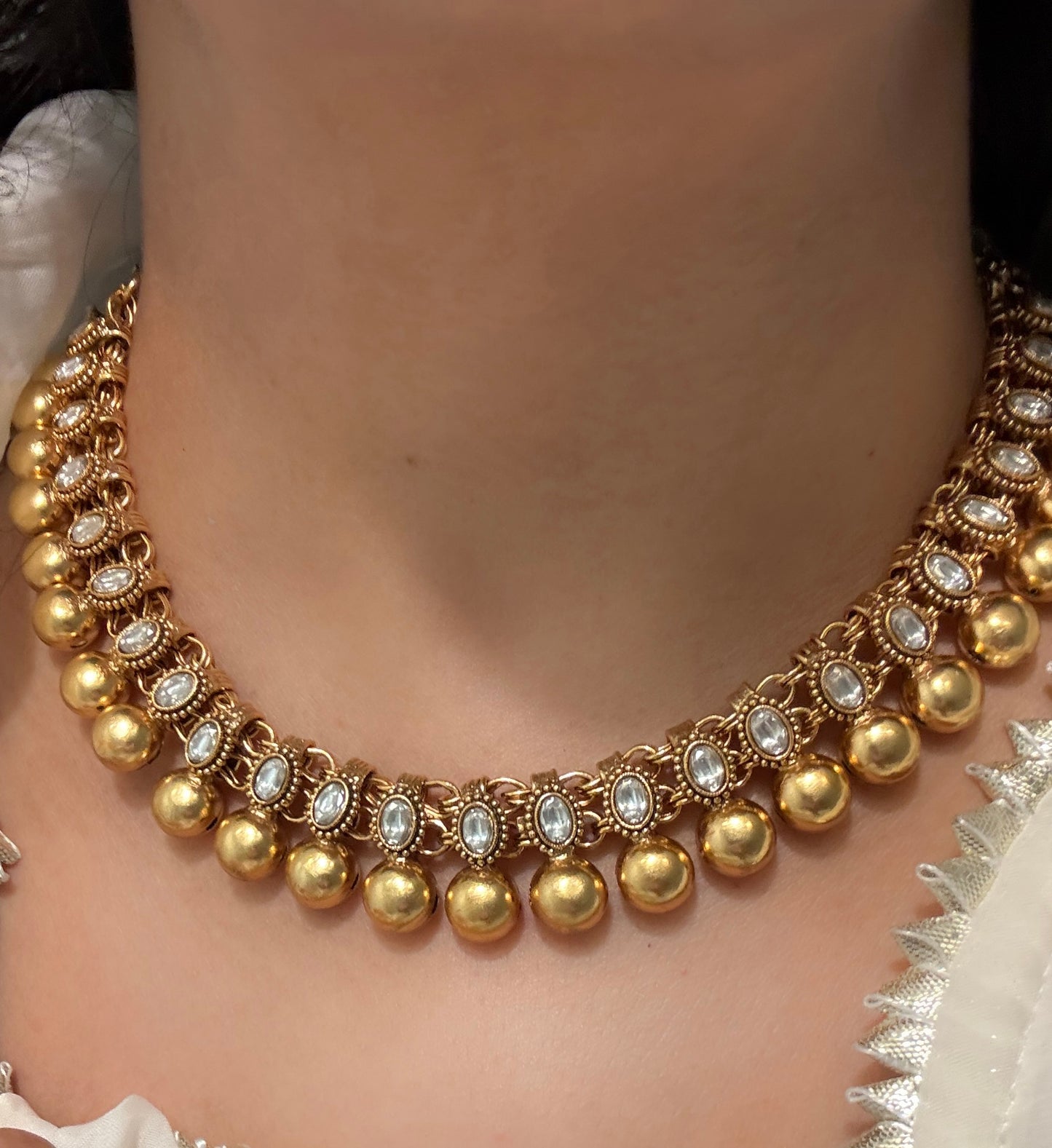 Rohini Antique Gold Kundan Necklace Set - Clear