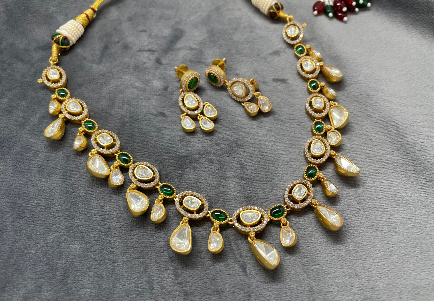 Dainty Real Moissanite Necklace Set- Green